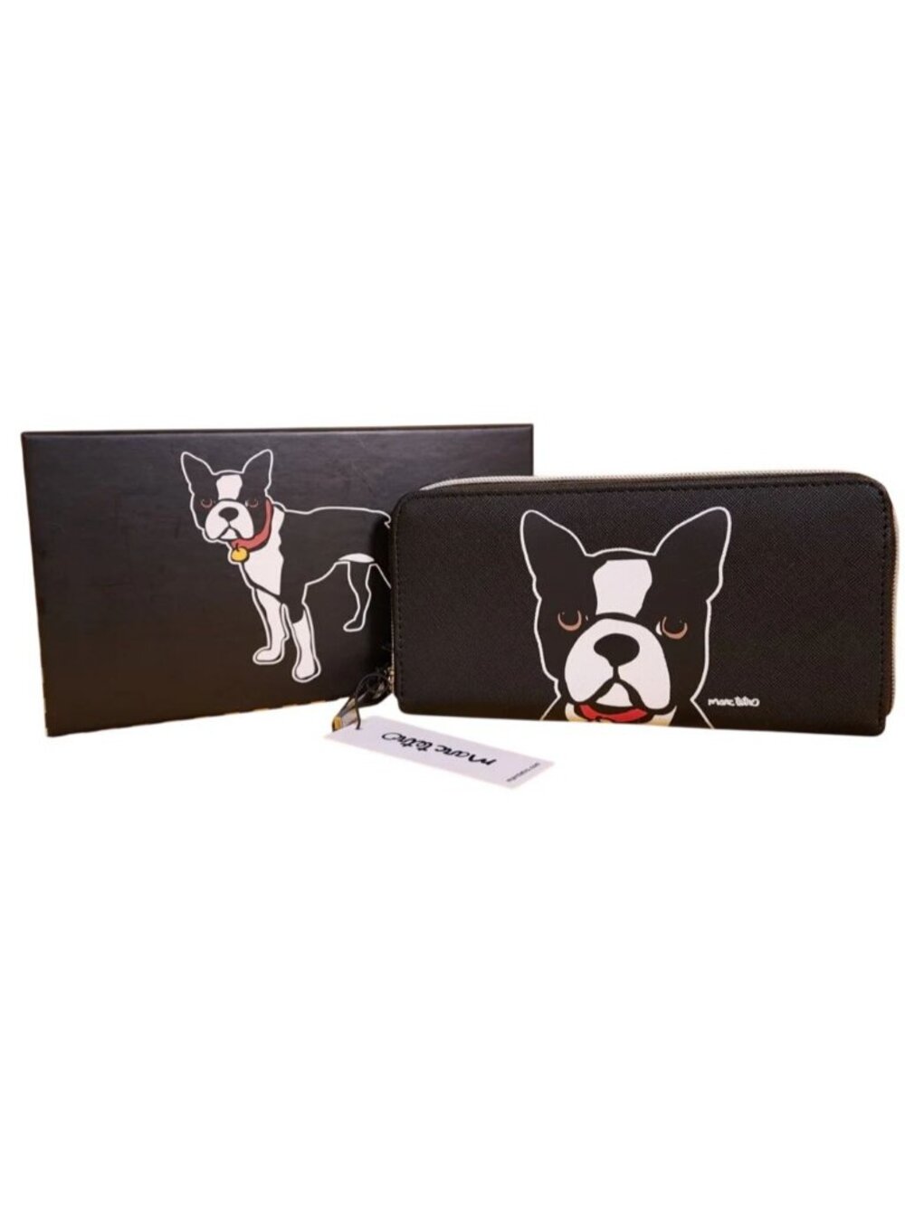 Marc Tetro Boston Terrier vegan saffiano leather full zip zippy long wallet